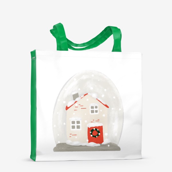 Сумка-шоппер «Новый  год, рождество. Снежный шар, милый домик, уютный дом. Рождественская иллюстрация, зима, снег. В подарок»