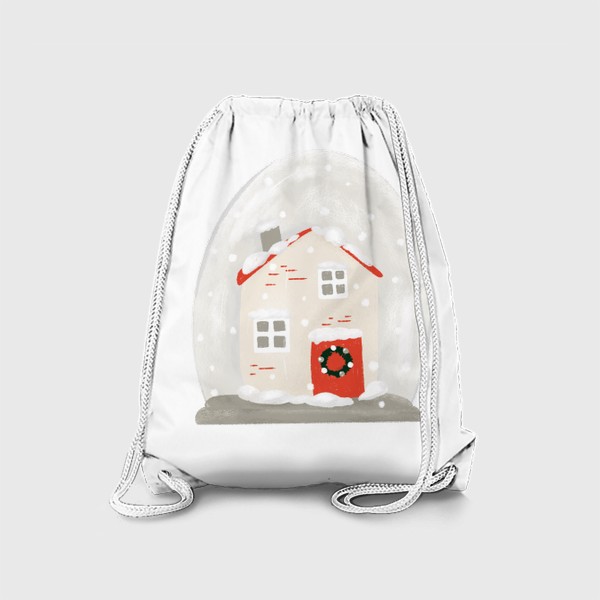 Рюкзак «Новый  год, рождество. Снежный шар, милый домик, уютный дом. Рождественская иллюстрация, зима, снег. В подарок»