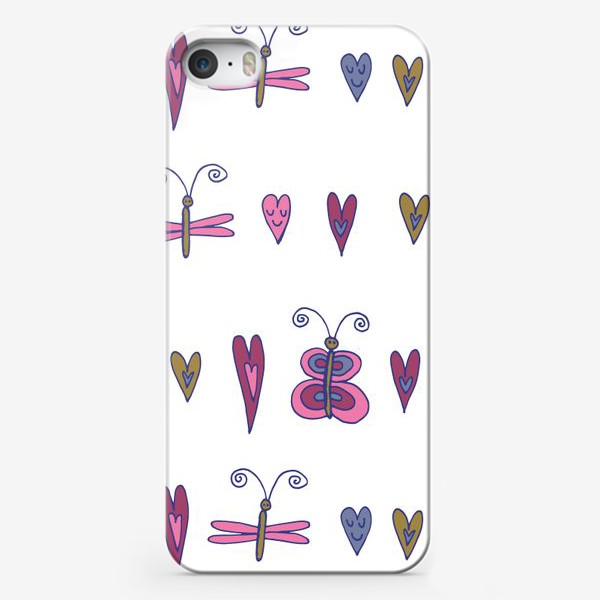 Чехол iPhone «Бабочки и сердечки»