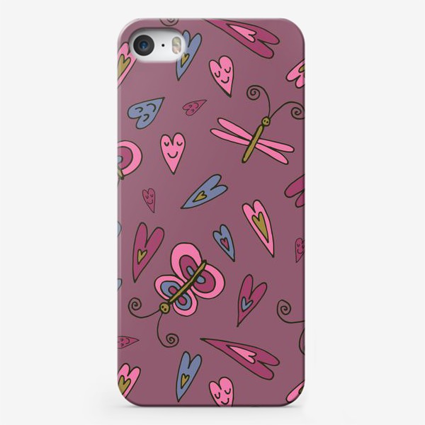 Чехол iPhone «Розовые сердечки с бабочками»