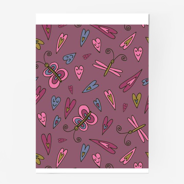 Постер «Розовые сердечки с бабочками»