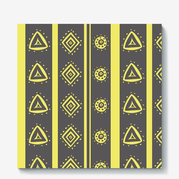 Холст «Желтые круги и треугольники на сером»