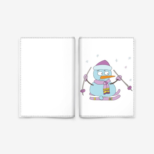 Обложка для паспорта «Снеговик катается на лыжах.»