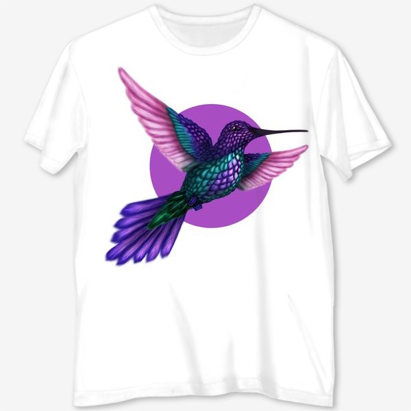 Футболка с полной запечаткой «Фиолетовая колибри.»