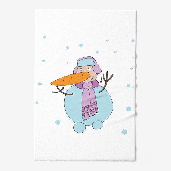 Полотенце «Снеговик в розовой шапке и шарфике.»