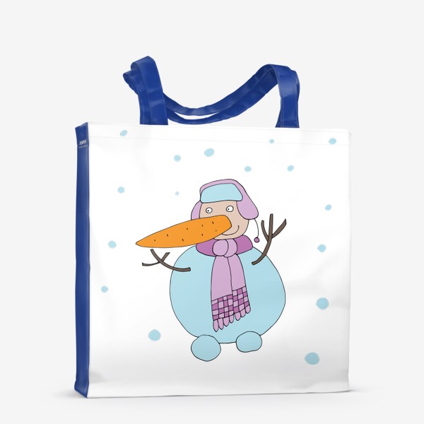 Сумка-шоппер «Снеговик в розовой шапке и шарфике.»
