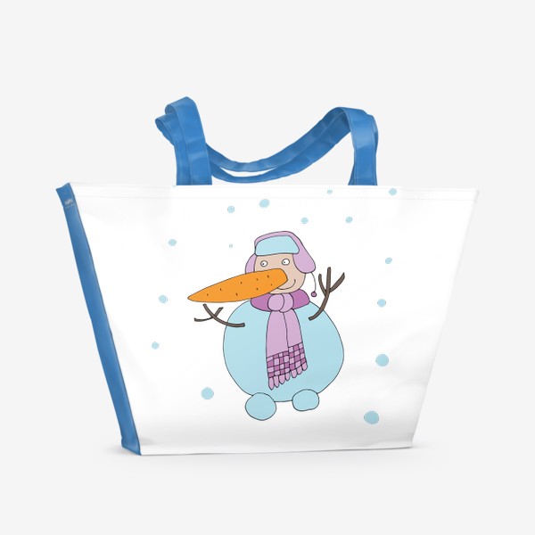 Пляжная сумка «Снеговик в розовой шапке и шарфике.»