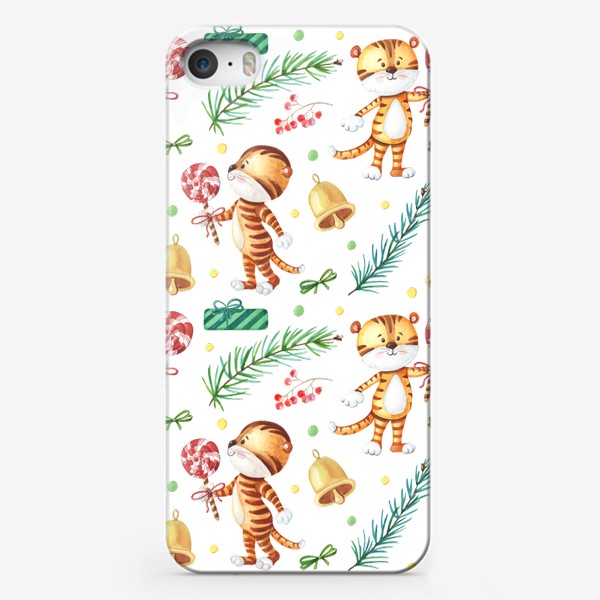 Чехол iPhone «Новогодние тигрята с леденцами»