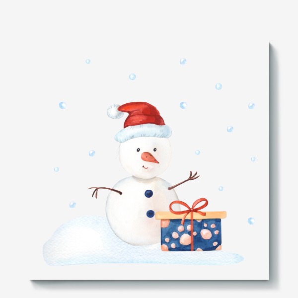 Холст «Милый снеговичок с подарком»
