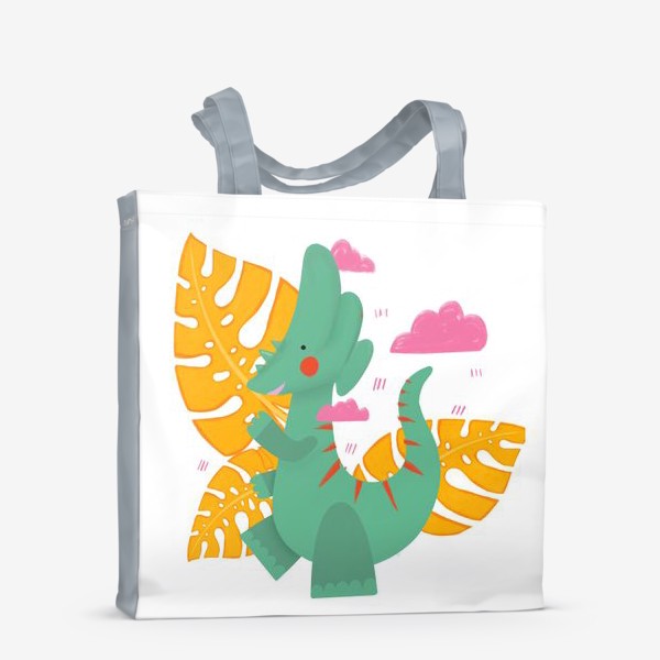 Сумка-шоппер «Принт с милым динозавром в тропиках. Для девочки или мальчика.»