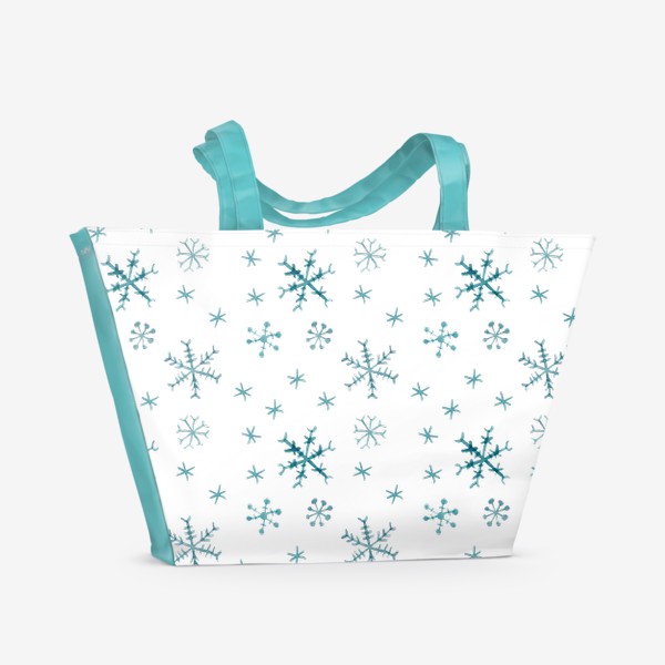Пляжная сумка «Паттерн голубые падающие снежинки»