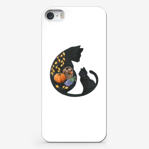 Чехол iPhone «Черная кошка тыквы грибы»