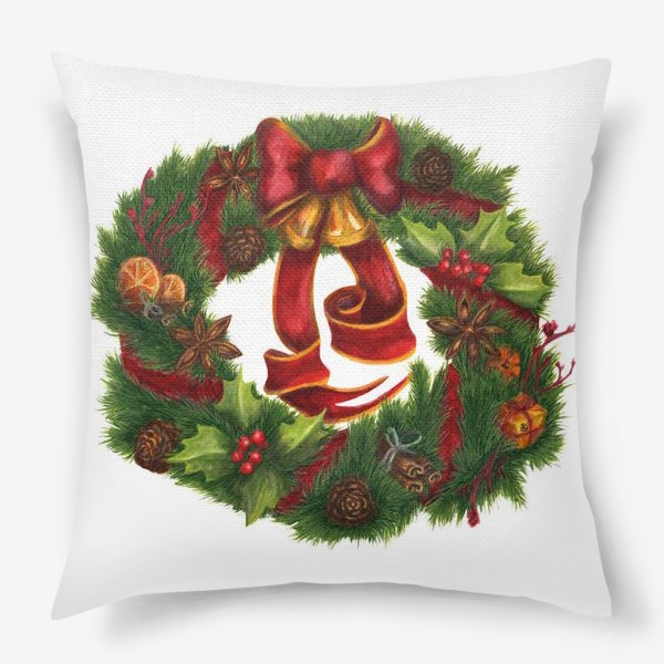 Подушка «Рождественский венок Christmas wreath Ар нуво»