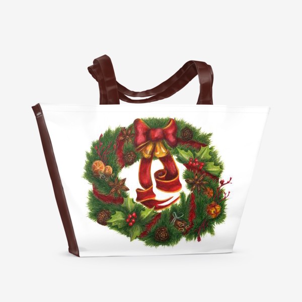 Пляжная сумка &laquo;Рождественский венок Christmas wreath Ар нуво&raquo;