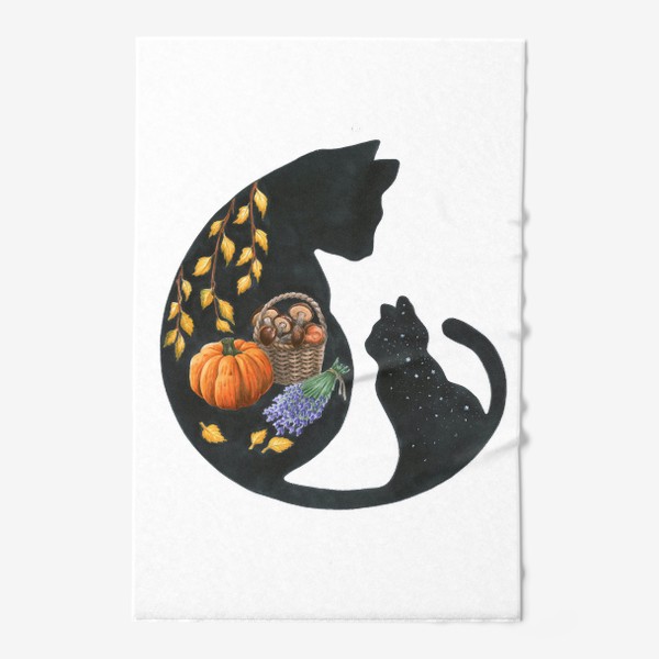 Полотенце «Черная кошка тыквы грибы»