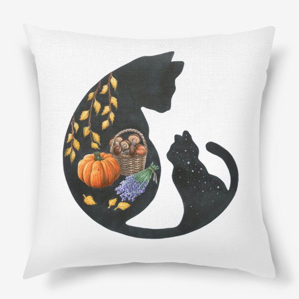 Подушка &laquo;Черная кошка тыквы грибы&raquo;