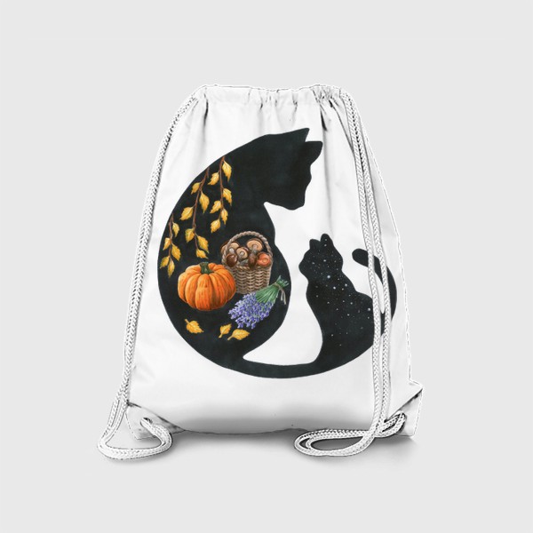 Рюкзак «Черная кошка тыквы грибы»