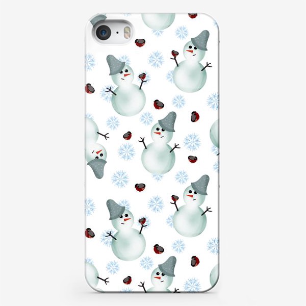 Чехол iPhone «Снеговик со снегирем»