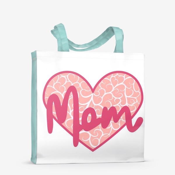 Сумка-шоппер «Мама. Надпись в 3Д сердечке с узором»