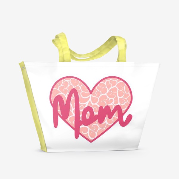 Пляжная сумка «Мама. Надпись в 3Д сердечке с узором»