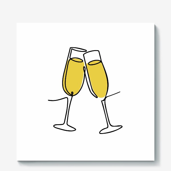 Холст «Бокалы шампанского. Минимализм. Новый год»