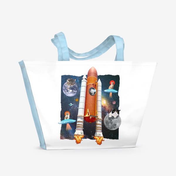 Пляжная сумка «Коллаж - Котики в космосе »