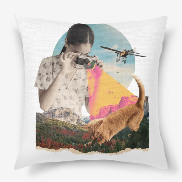 Подушка «Коллаж - Девочка и рыжий кот»