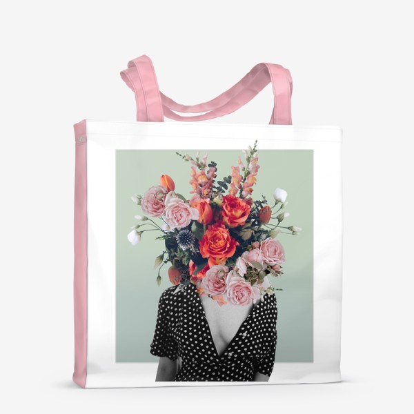 Сумка-шоппер «Коллаж - Девушка и цветущий букет»