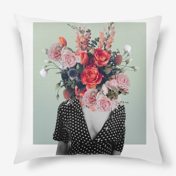 Подушка «Коллаж - Девушка и цветущий букет»
