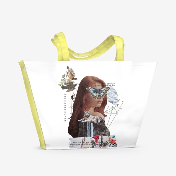 Пляжная сумка «Коллаж - Девушка с тигром в стиле Дадаизм»