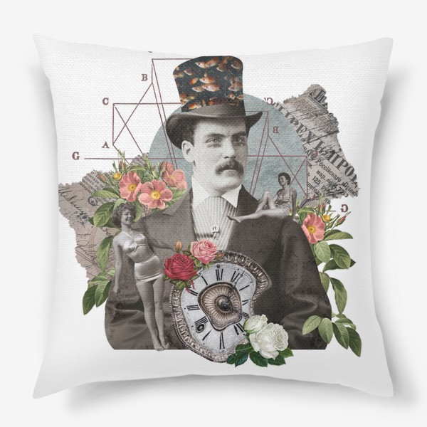 Подушка «Коллаж - Готический мужчина с часами в стиле Дадаизм»
