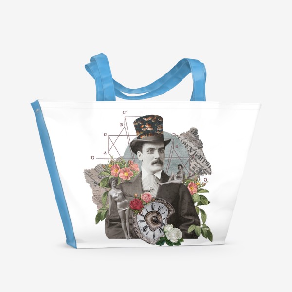 Пляжная сумка «Коллаж - Готический мужчина с часами в стиле Дадаизм»