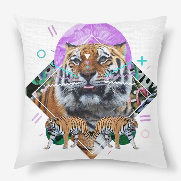 Подушка «Коллаж - Тигр с абстрактными формами»