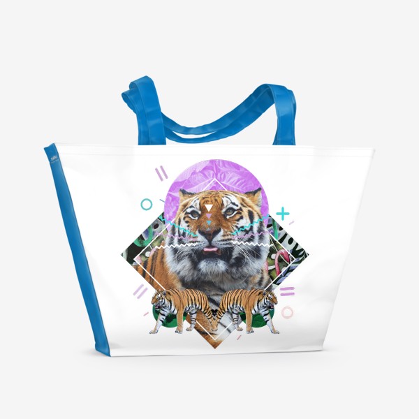 Пляжная сумка «Коллаж - Тигр с абстрактными формами»