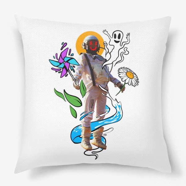 Подушка «Коллаж - Жизнерадостный космонавт »