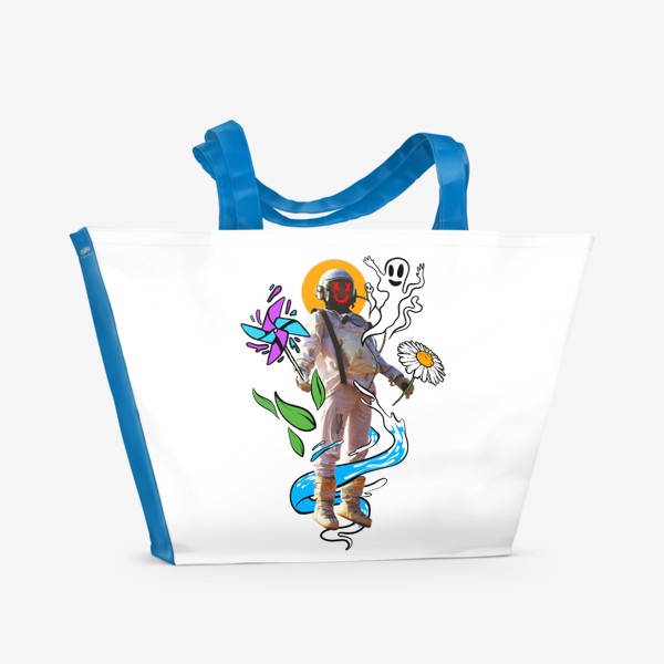 Пляжная сумка «Коллаж - Жизнерадостный космонавт »