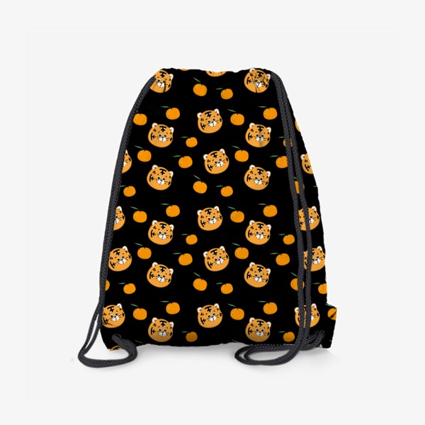 Рюкзак «Тигрята и мандаринки. Паттерн, черный фон»