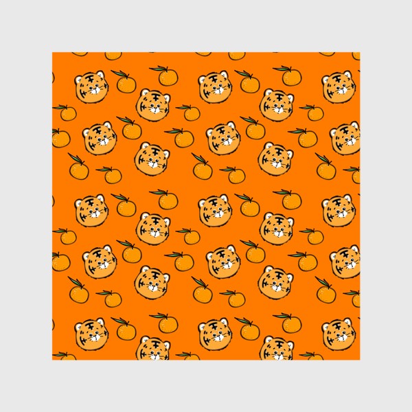 Шторы «Тигрята и мандаринки. Паттерн, оранжевый фон»