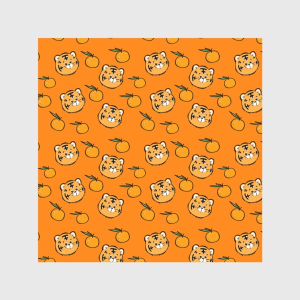 Скатерть «Тигрята и мандаринки. Паттерн, оранжевый фон»