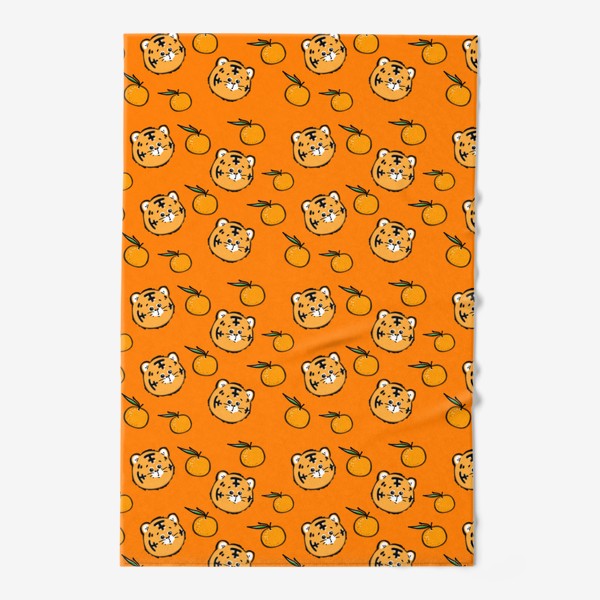 Полотенце «Тигрята и мандаринки. Паттерн, оранжевый фон»