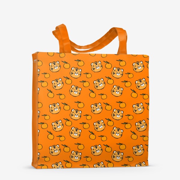 Сумка-шоппер «Тигрята и мандаринки. Паттерн, оранжевый фон»