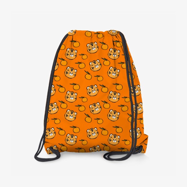 Рюкзак «Тигрята и мандаринки. Паттерн, оранжевый фон»