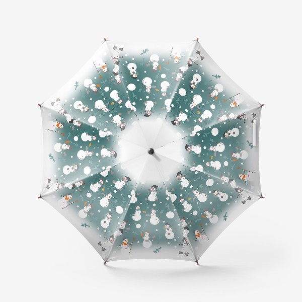 Зонт «Смешные снеговики с ведрами, сапогами, перчатками, морковью и еловыми ветками»