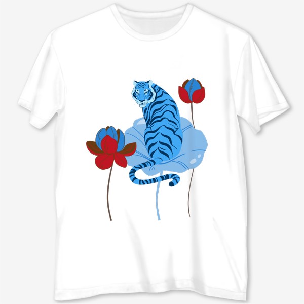Футболка с полной запечаткой «Водный голубой тигр на листе лотоса»