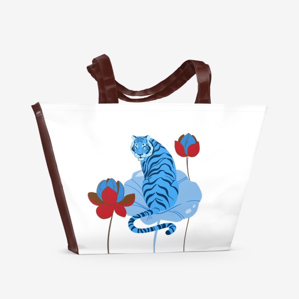 Пляжная сумка &laquo;Водный голубой тигр на листе лотоса&raquo;