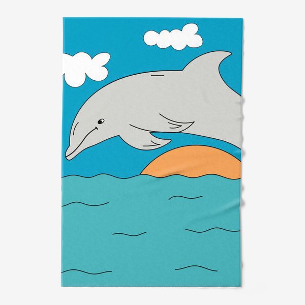 Полотенце «Детская иллюстрация, где дельфин прыгает в море»