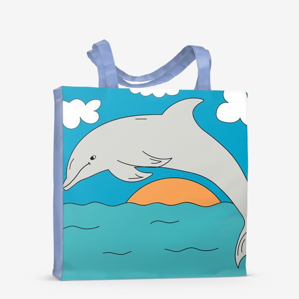 Сумка-шоппер «Детская иллюстрация, где дельфин прыгает в море»