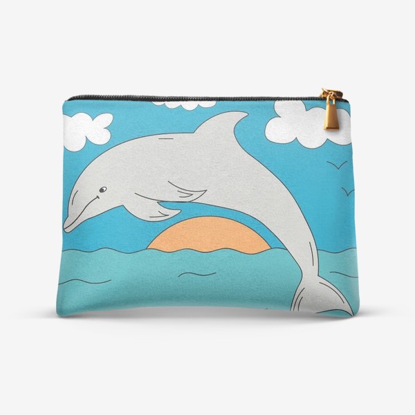 Косметичка «Детская иллюстрация, где дельфин прыгает в море»