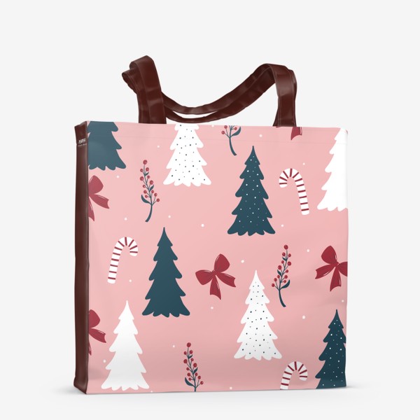 Сумка-шоппер «Новогодний принт с елками в розовых тонах»