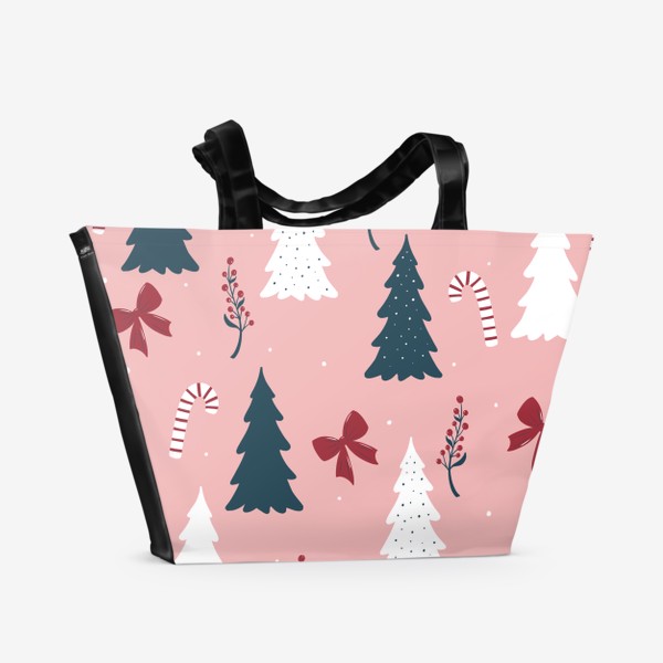 Пляжная сумка «Новогодний принт с елками в розовых тонах»